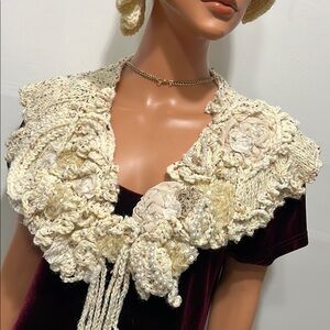 Intricate Cream Crochet Collar Wrap